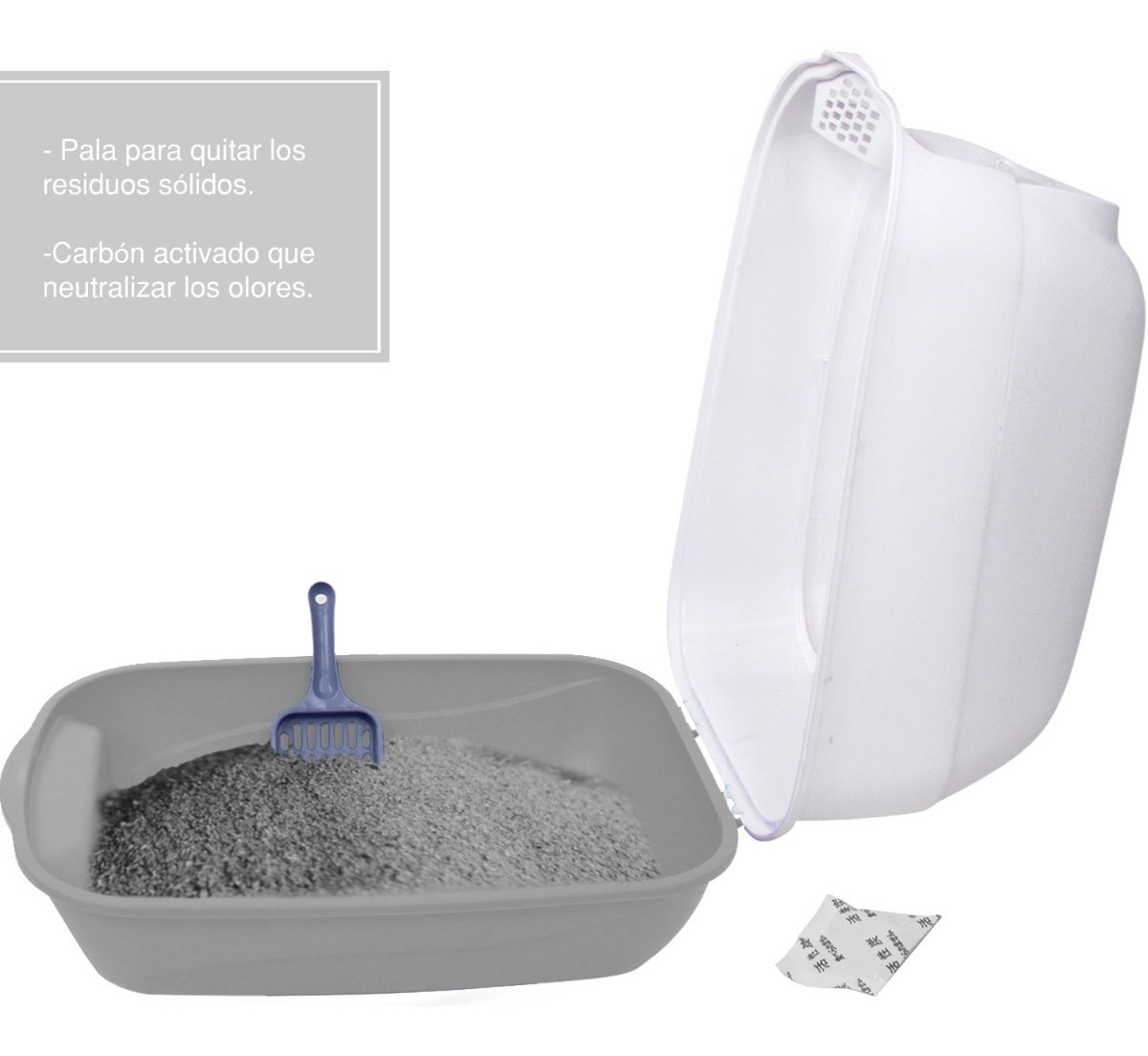 Arenero Gato Cerrado Chico Puerta Abatible Incluye Filtro Anti Olor y Pala