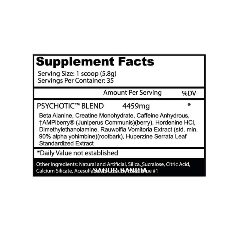 OXIDO NITRICO INSANE LABZ PSYCHOTIC 35 SERV. SABOR PONCHE DE FRUTAS