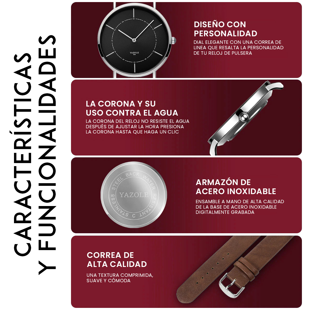 Reloj Minimalista Premium Yazole Contra El Agua Acero Y Piel