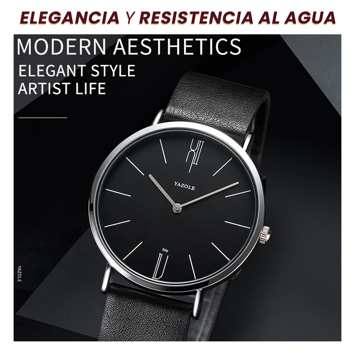 Reloj Minimalista Premium Yazole Contra El Agua Acero Y Piel