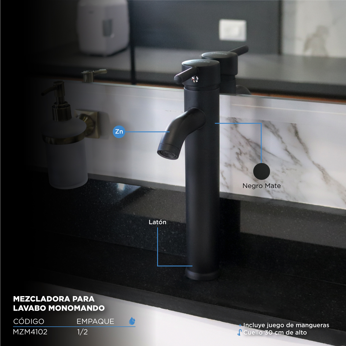 Accesorios Para Baño Y Mezcladora Para Lavabo Cnx Negro Mate