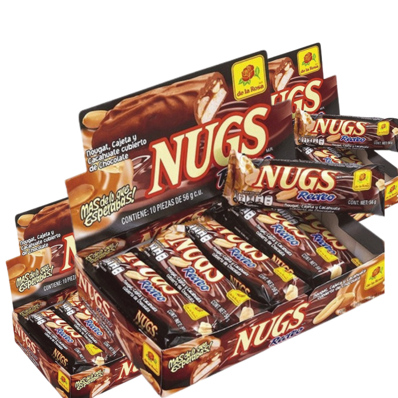 Paquete con 4 Chocolates Nugs Recreo 10 piezas c/u