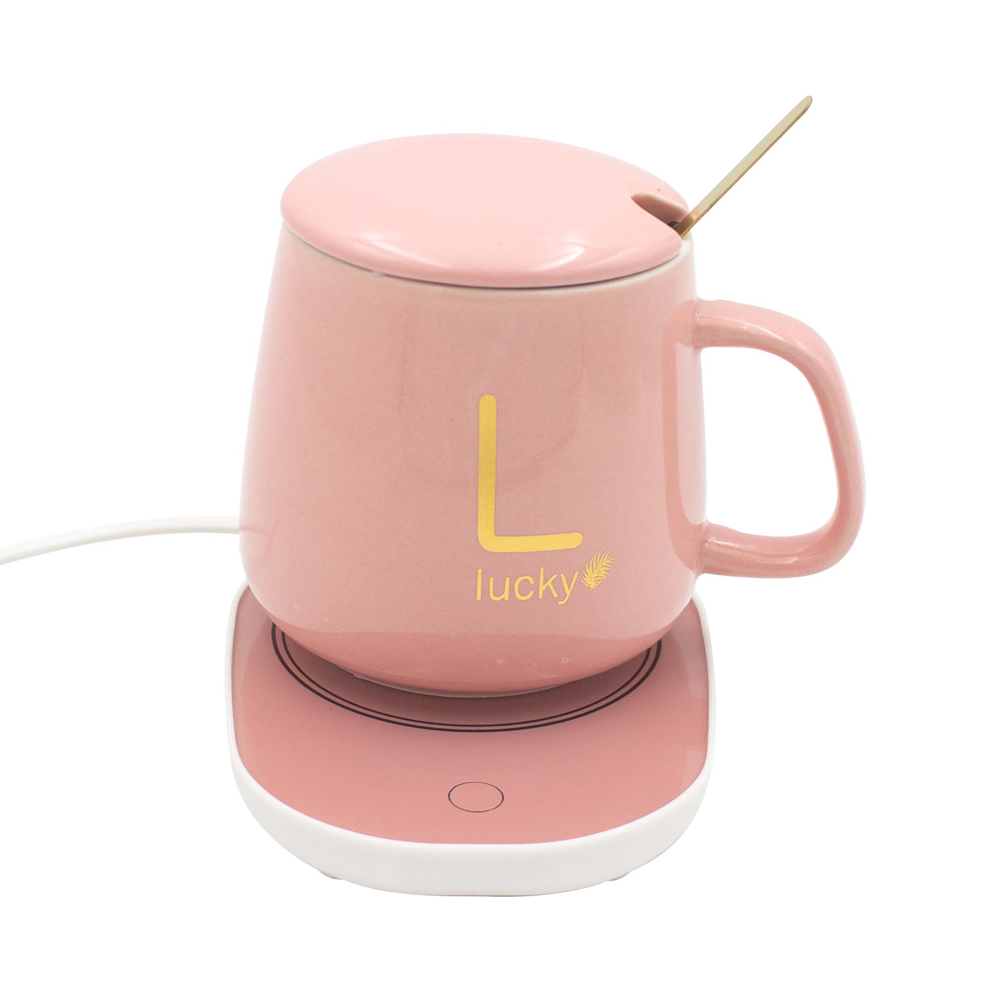Taza de Cerámica C/Base Eléctrica para Calentar Bebidas  55C Rosa