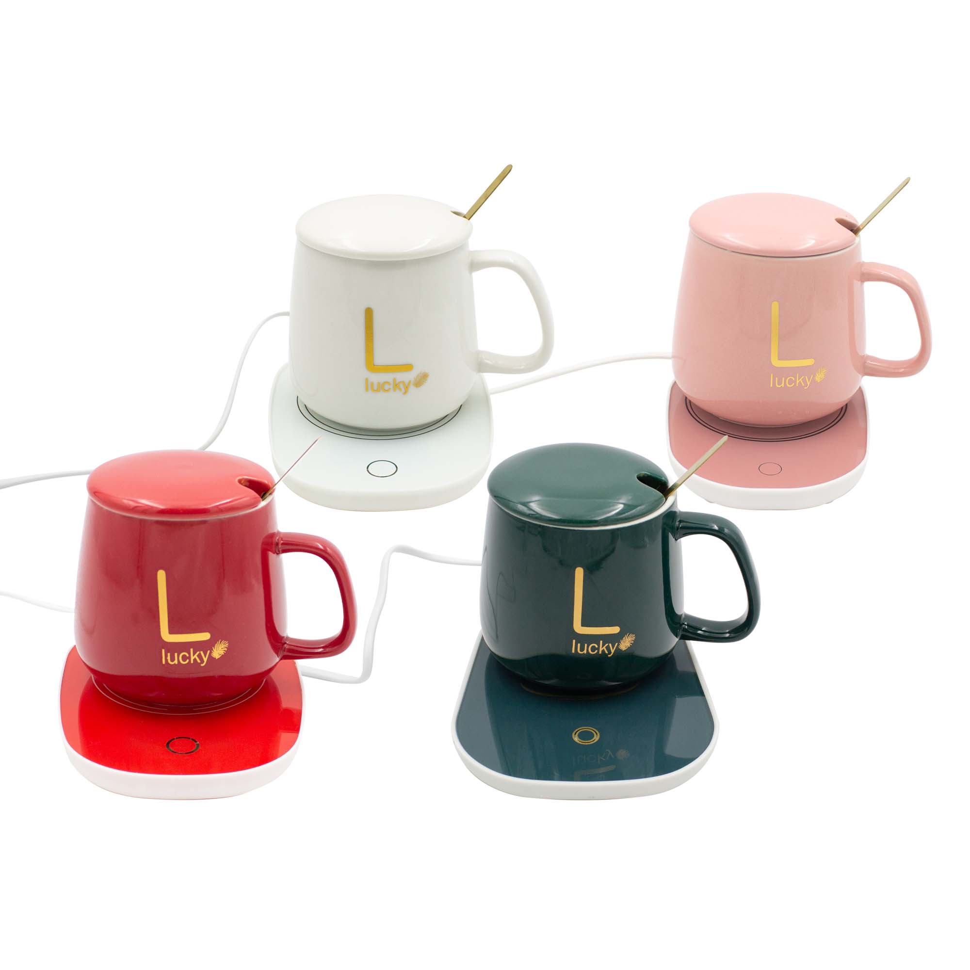 Taza de Cerámica C/Base Eléctrica para Calentar Bebidas  55C Rosa