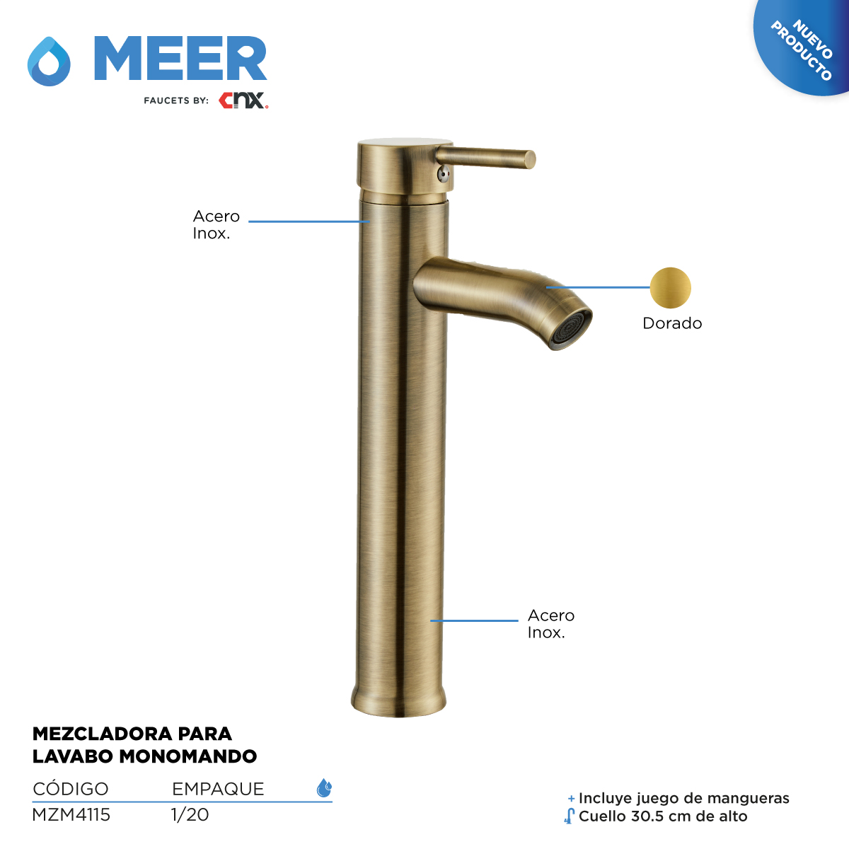 Cnx Mezcladora Monomando Para Lavabo Color Dorado