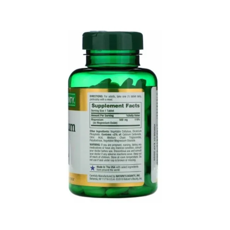 Magnesio 500mg 200 Tabletas Veganas Magnesium Natures Bounty