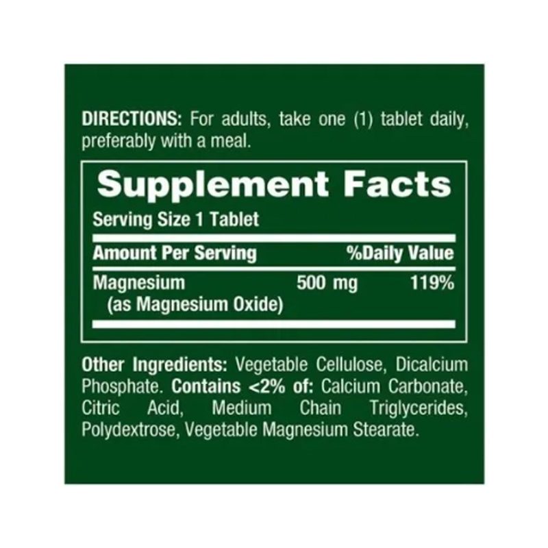 Magnesio 500mg 200 Tabletas Veganas Magnesium Natures Bounty