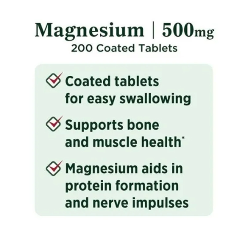 Magnesio 500mg 200 Tabletas Veganas Magnesium Natures Bounty