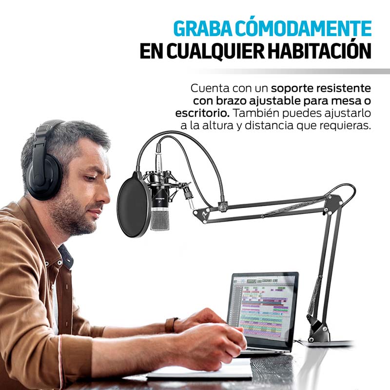 Micrófono Condensador Profesional Aux 3.5mm Antipop Redlemon