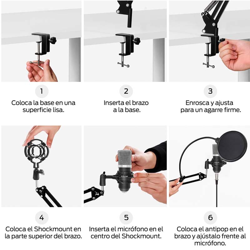 Micrófono Condensador Profesional Aux 3.5mm Antipop Redlemon