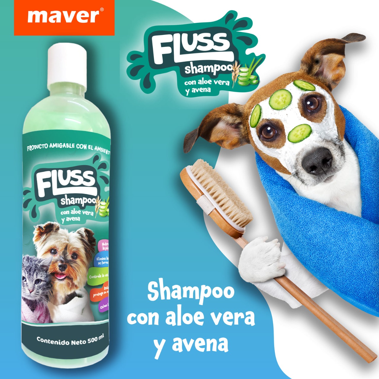 Shampoo para perros y Gatos Contiene Avena y Aloe 500 Ml FLUSS