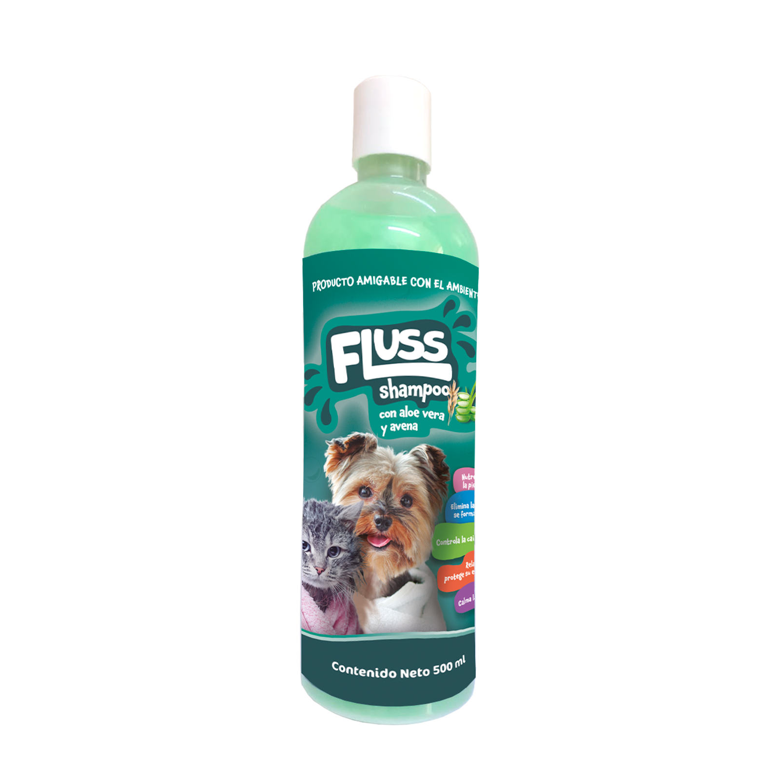 Shampoo para perros y Gatos Contiene Avena y Aloe 500 Ml FLUSS