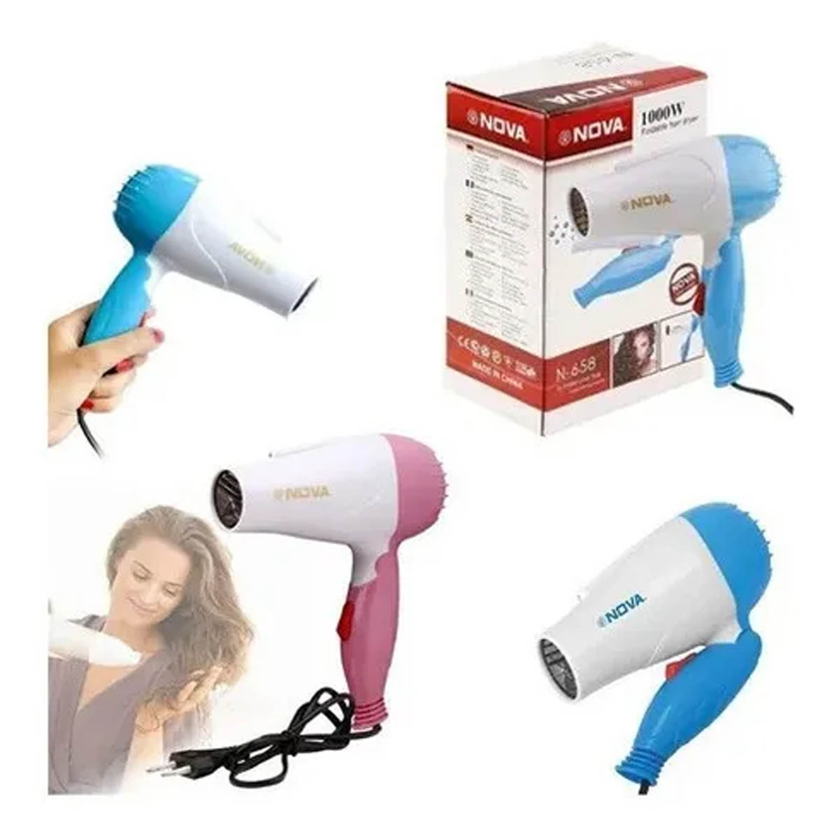 Secadora De Cabello Portatil Nova 1000W
