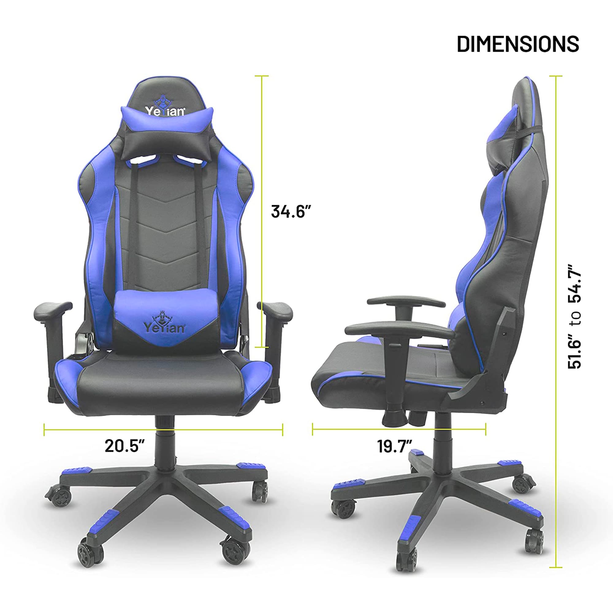 Silla Gamer Yeyian Cadira Serie 1150, Reclinable, con Reposabrazos 2D, Negro con Azul