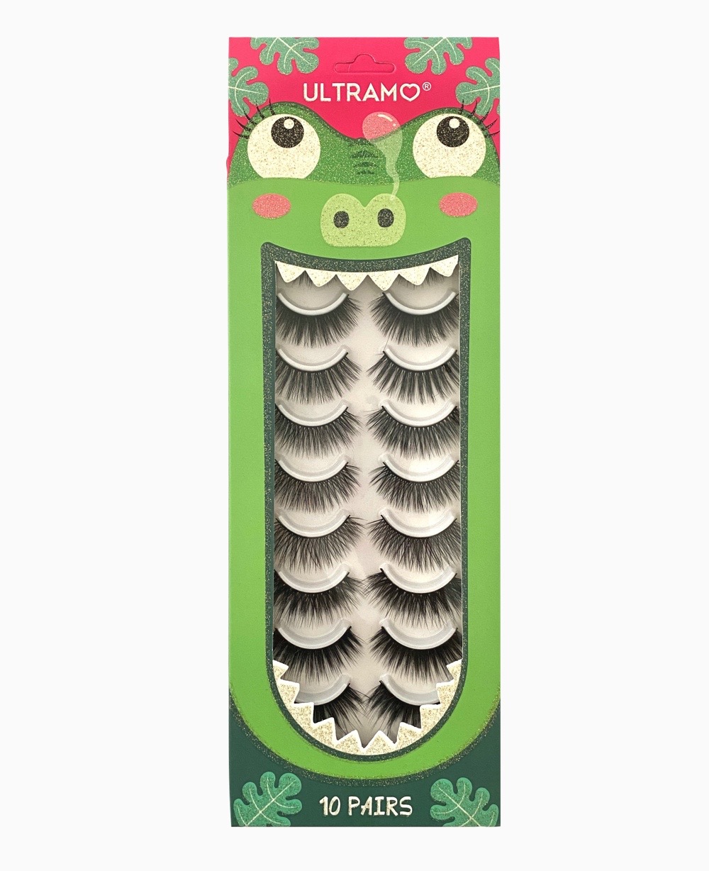 Caja Paquete Con 10 Pares De Pestañas Postizas Ultramo Verde