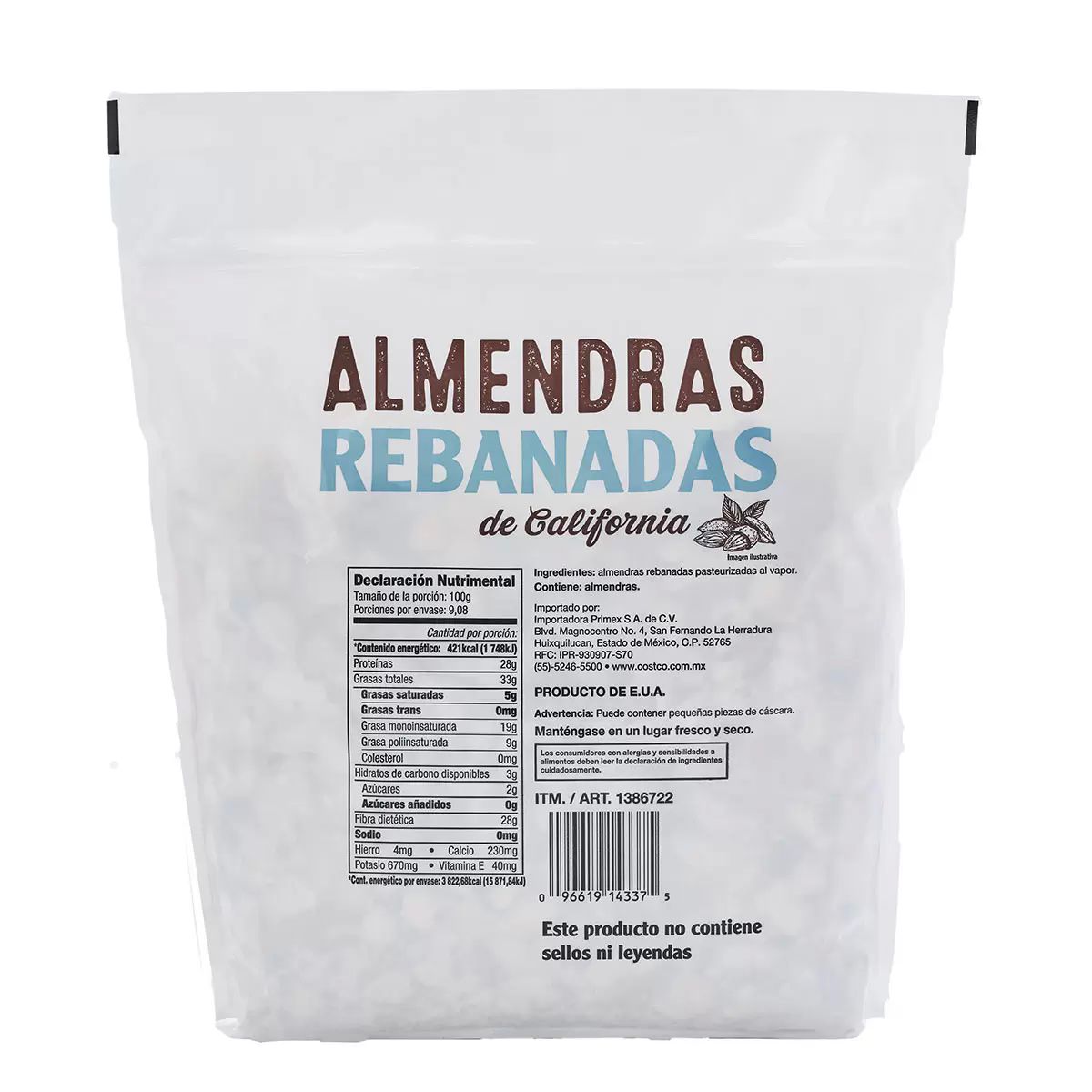 Almendras Rebanadas De California 908g Kirkland 