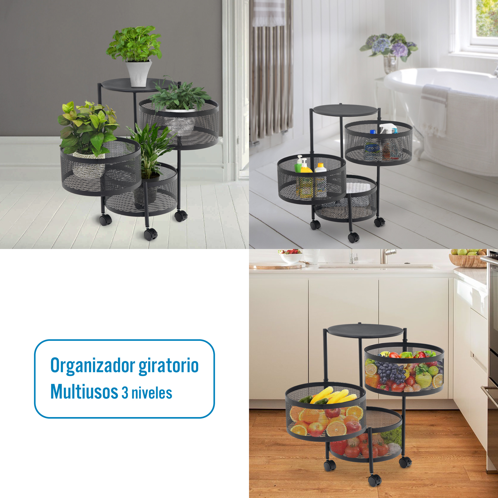 Organizador Multiusos Estante Giratorio Alacena 3 Niveles