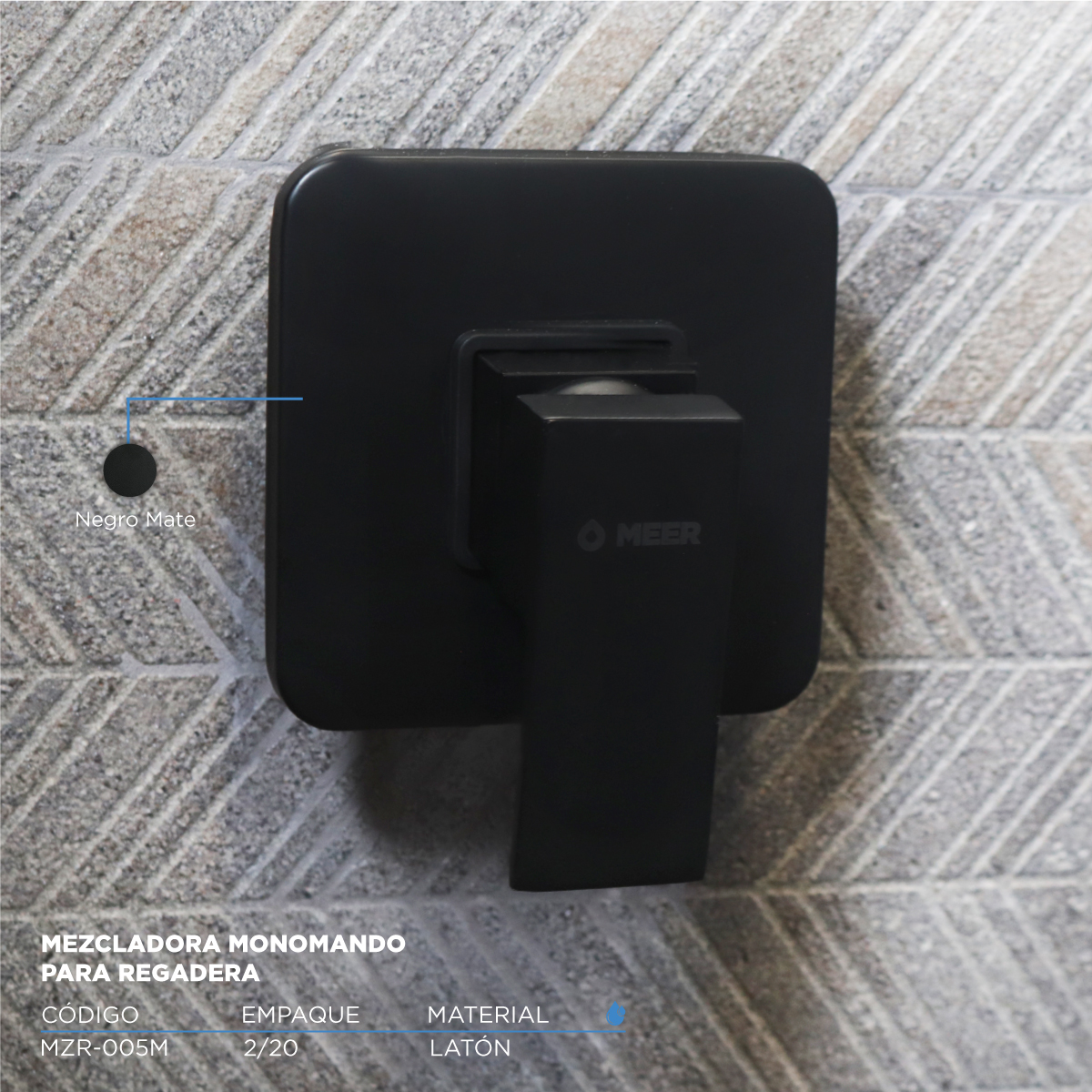 Mezcladora Monomando para Regadera acabado Negro Mate (llave de agua para regadera)
