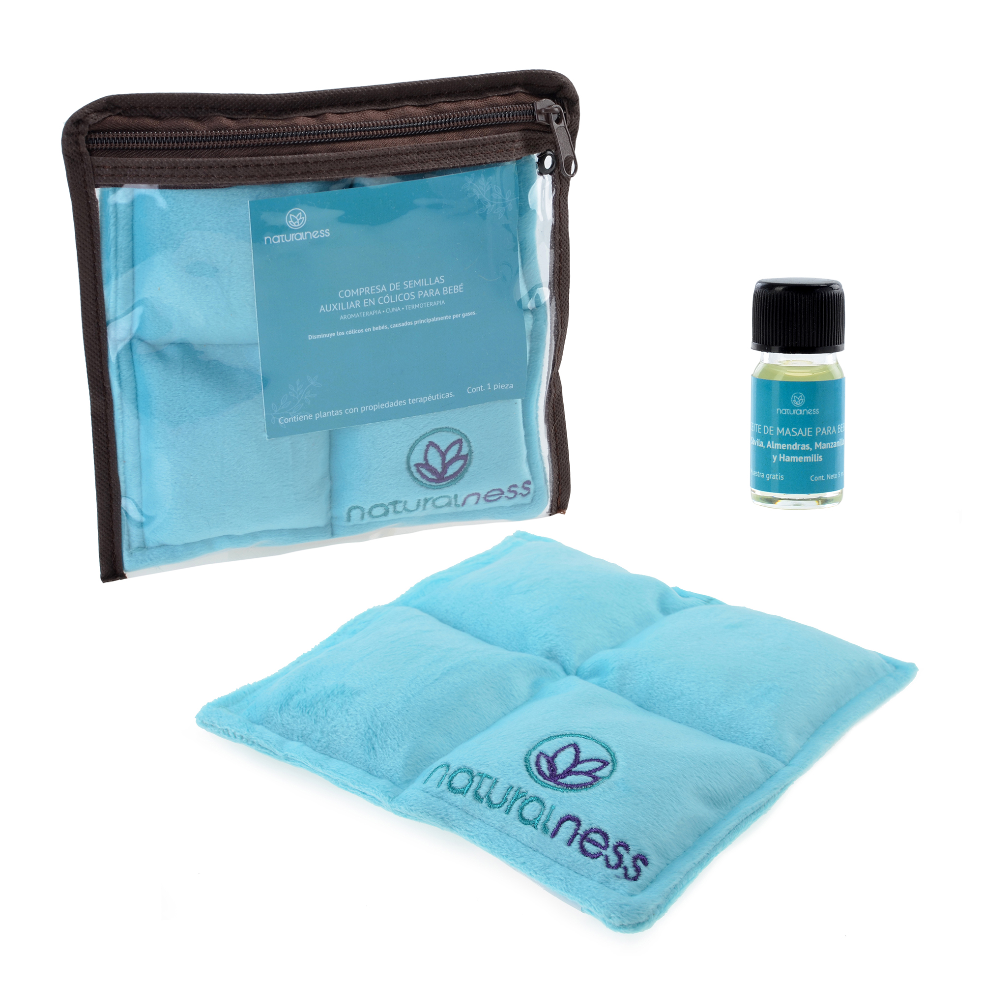 Naturalness - Compresa  de semillas Bebé - Elaborada con Semillas y Plantas medicinales, como manzanilla y lavanda entre otras Ayuda a reducir cólicos de bebé y a dormir mas calientito. - Línea Bebé (Color  Azul) 