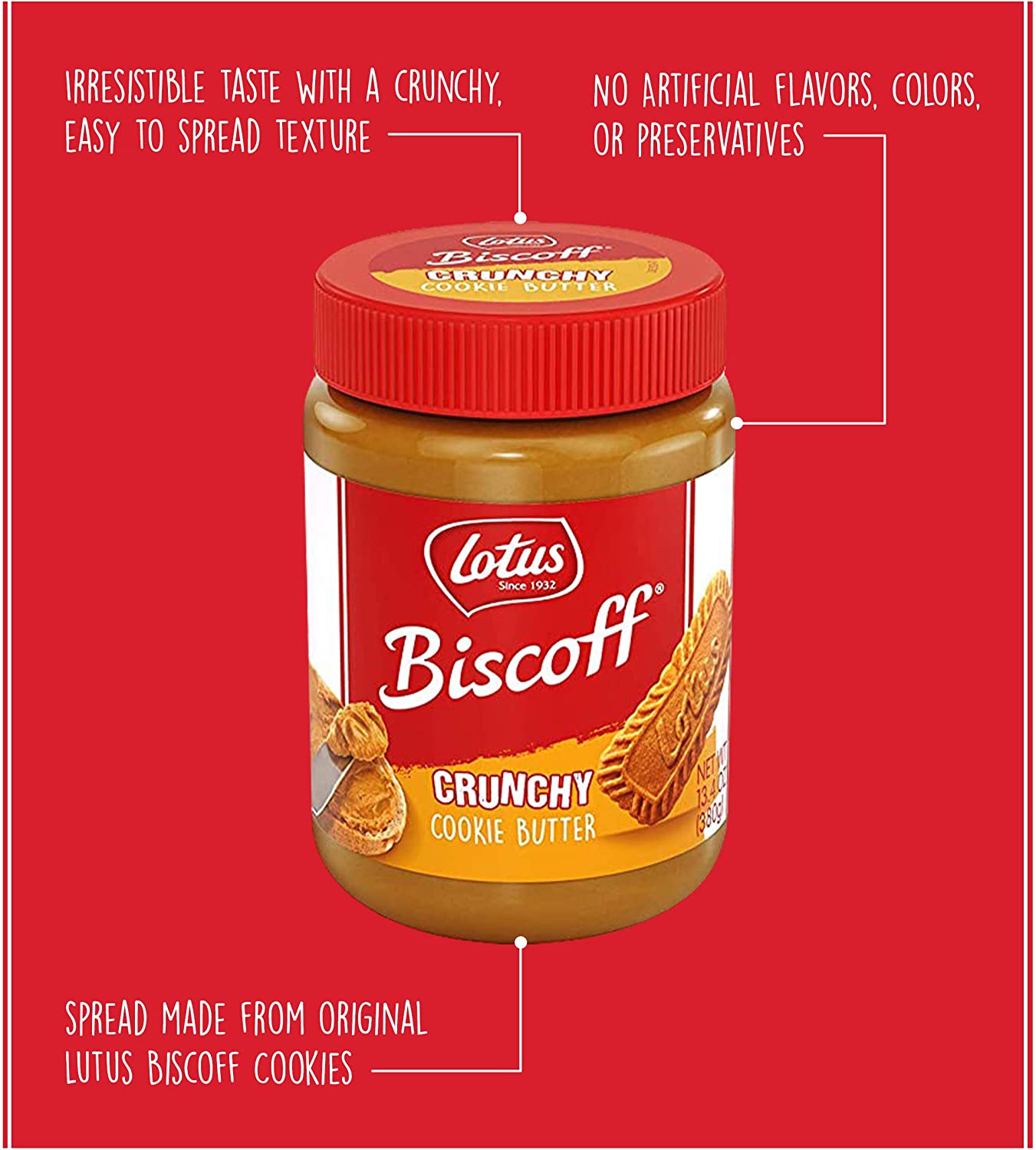 Cookie Butter Lotus Biscoff Crunchy 380gr Mantequilla de Galletas