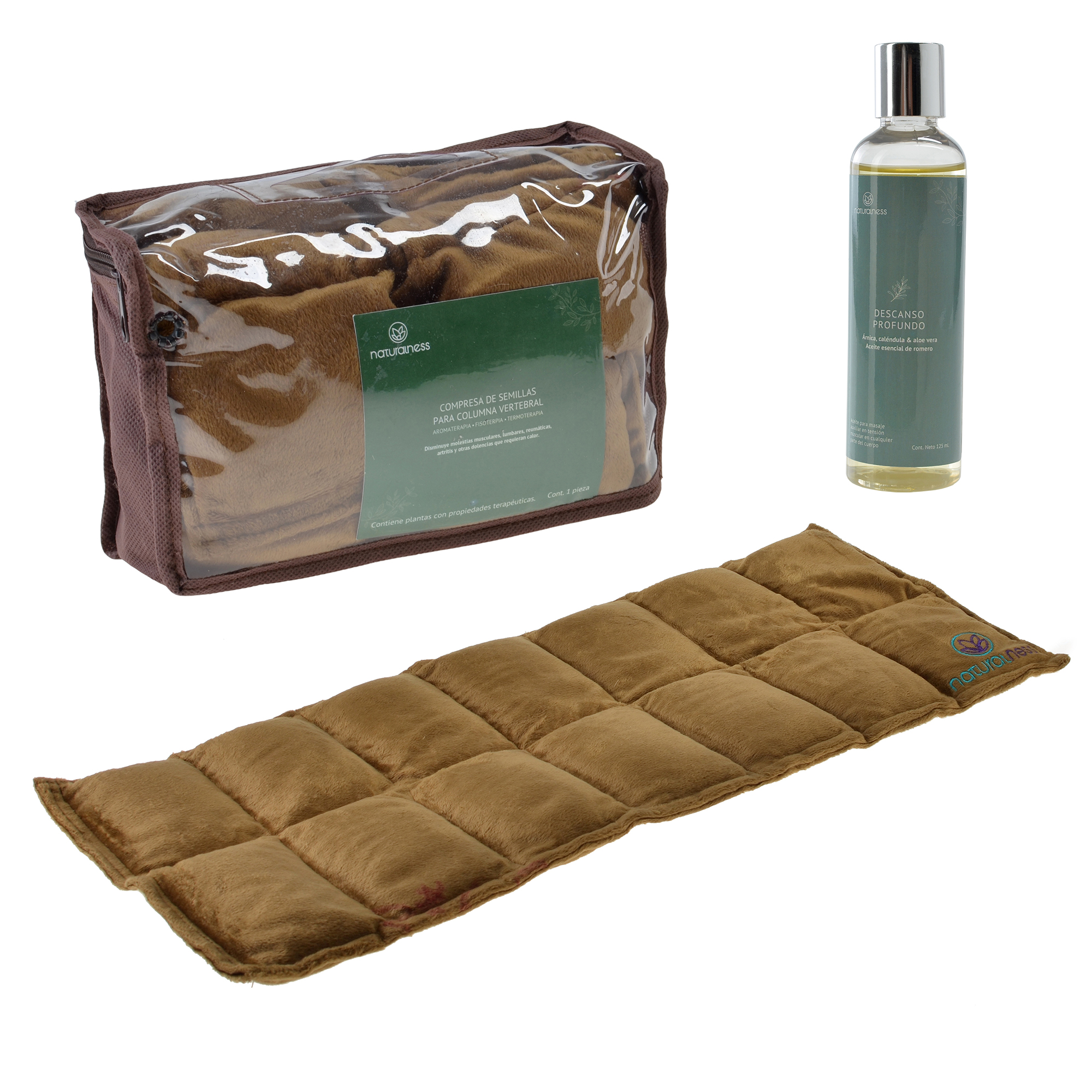 Naturalness Compresa  de semillas para molestias lumbares, columna vertebral Elaborada con Semillas y Plantas Medicinales   (Compresa Paquete 125 ml)