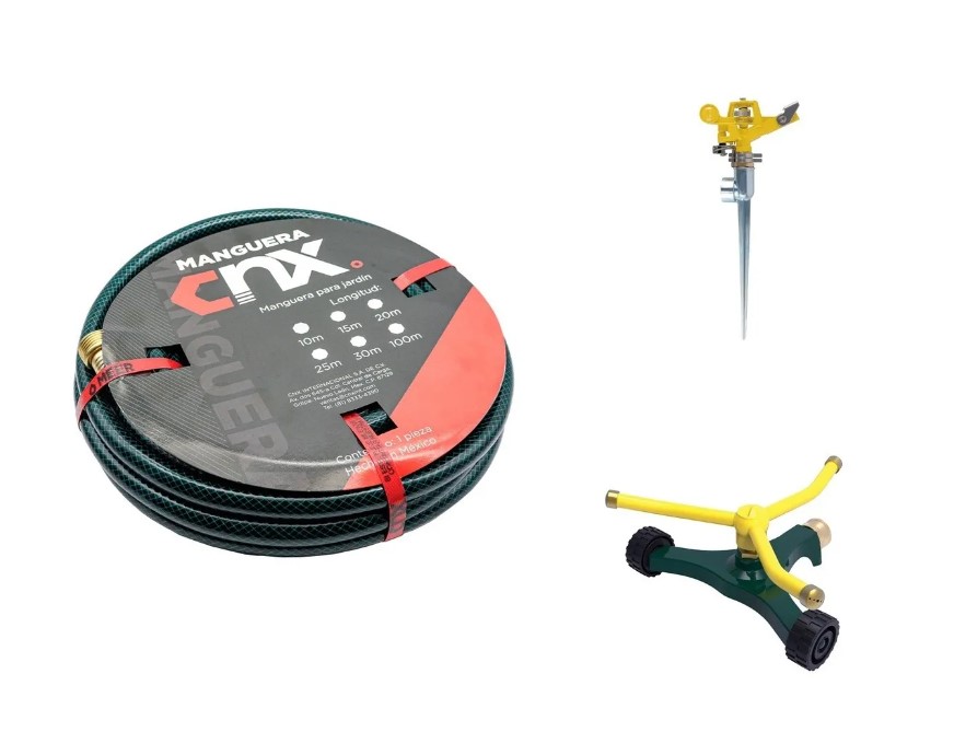 CNX Manguera De Jardín 20 Metros Con 2 Aspersores Giratorios