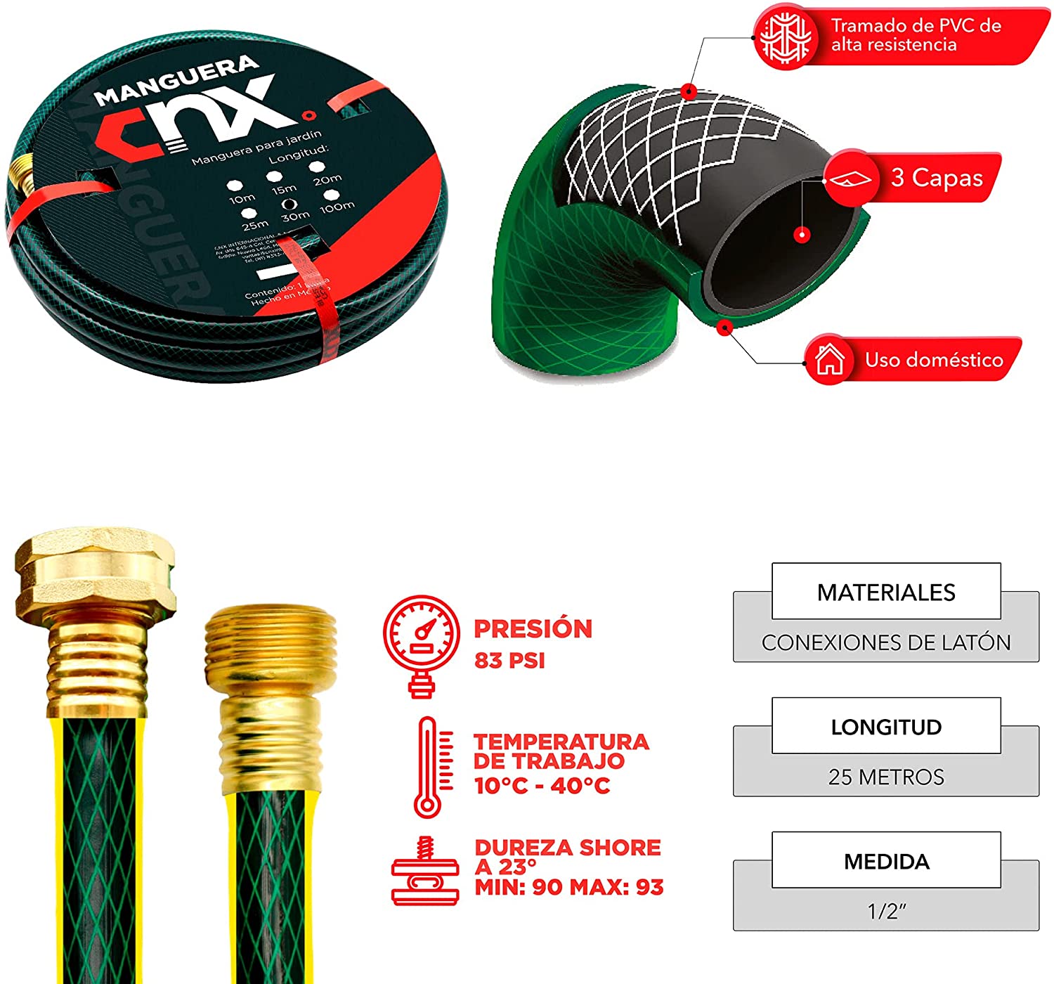 CNX Manguera De Jardín 20 Metros Con 2 Aspersores Giratorios