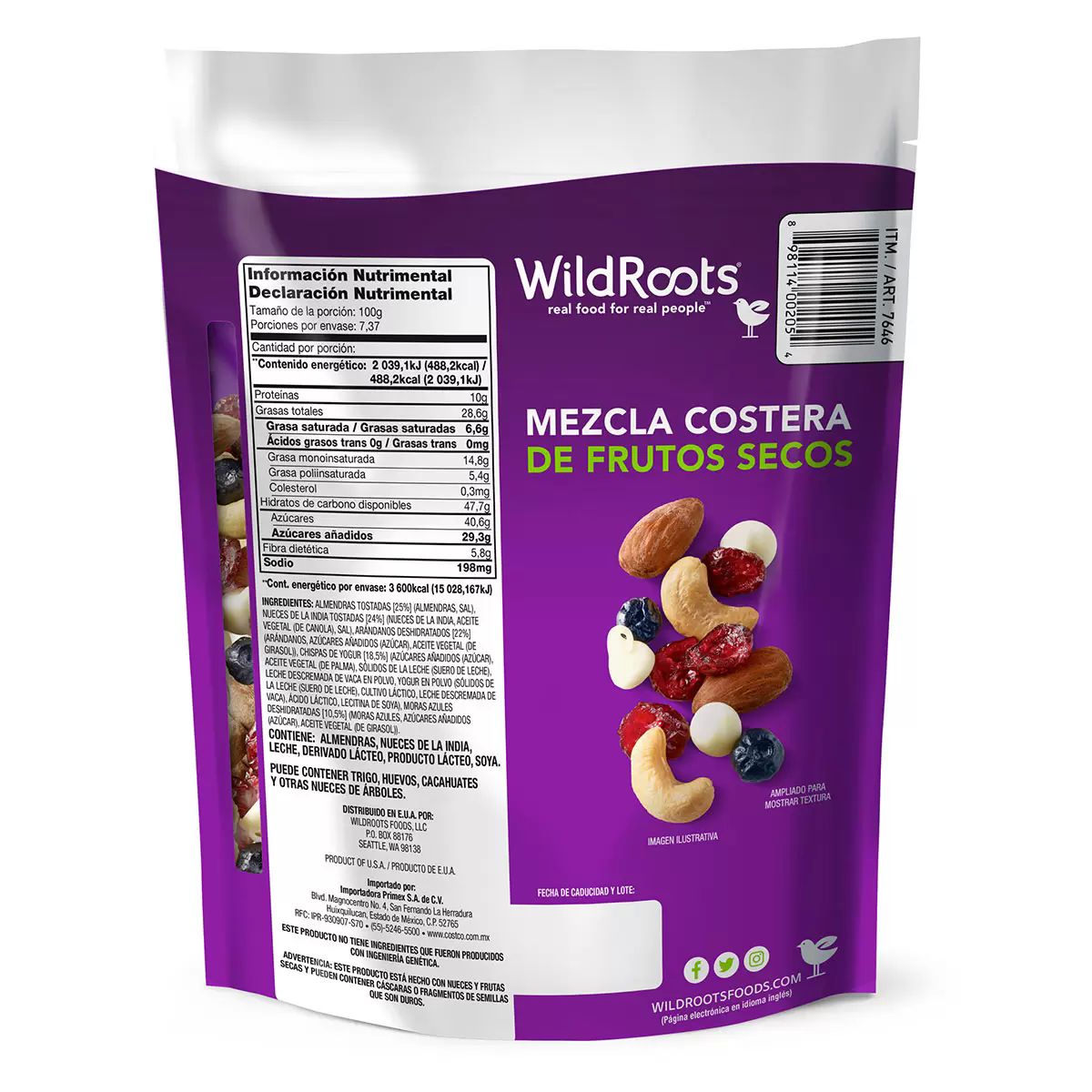 Mezcla Costera de Frutos Secos Wild Roots 737 gramos