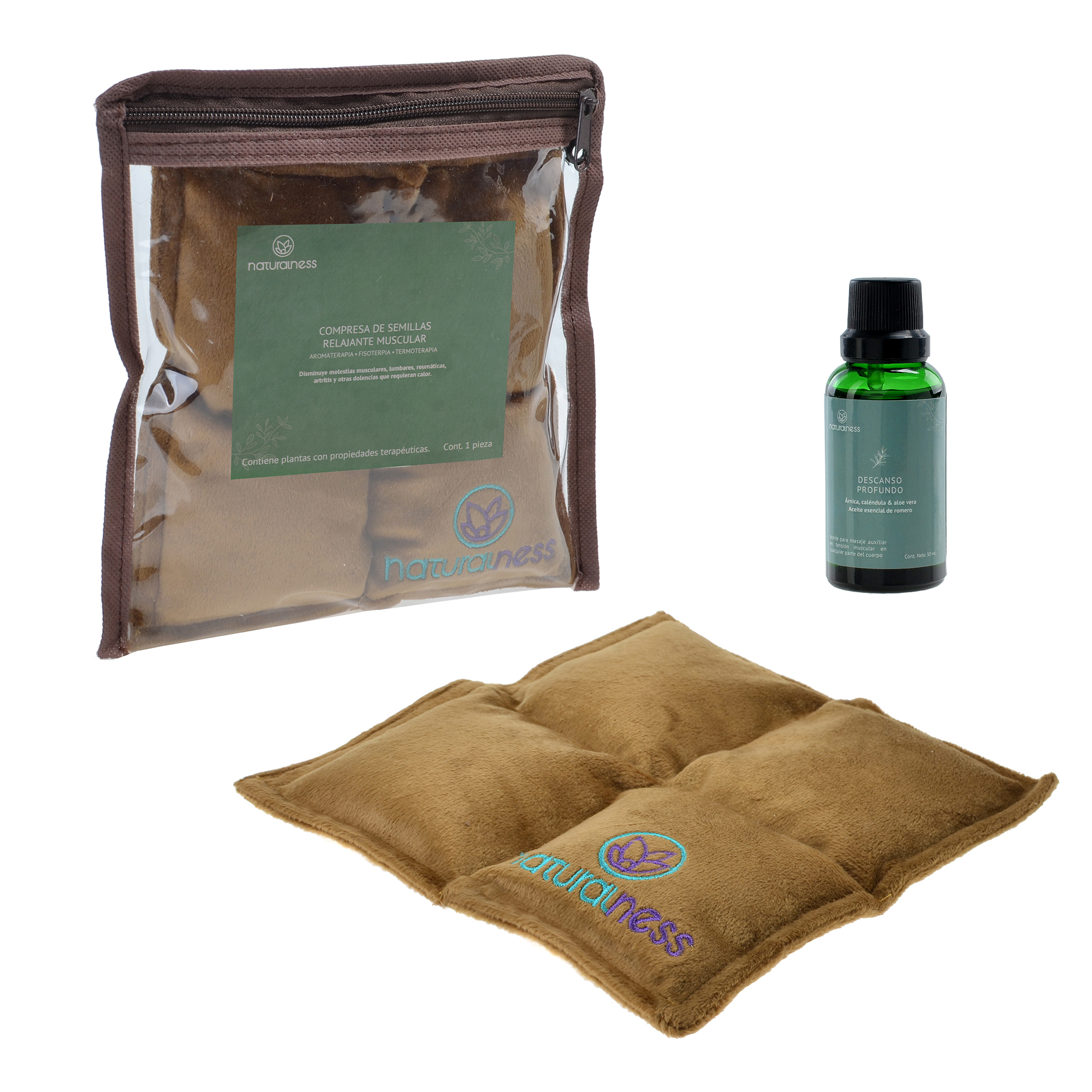 Paquete Compresa Muscular Chico . Elaborada con Semillas y Plantas Medicinales - Y Aceite para masaje Descanso Profundo de 30 ml (Compresa + Aceite 30 ml)
