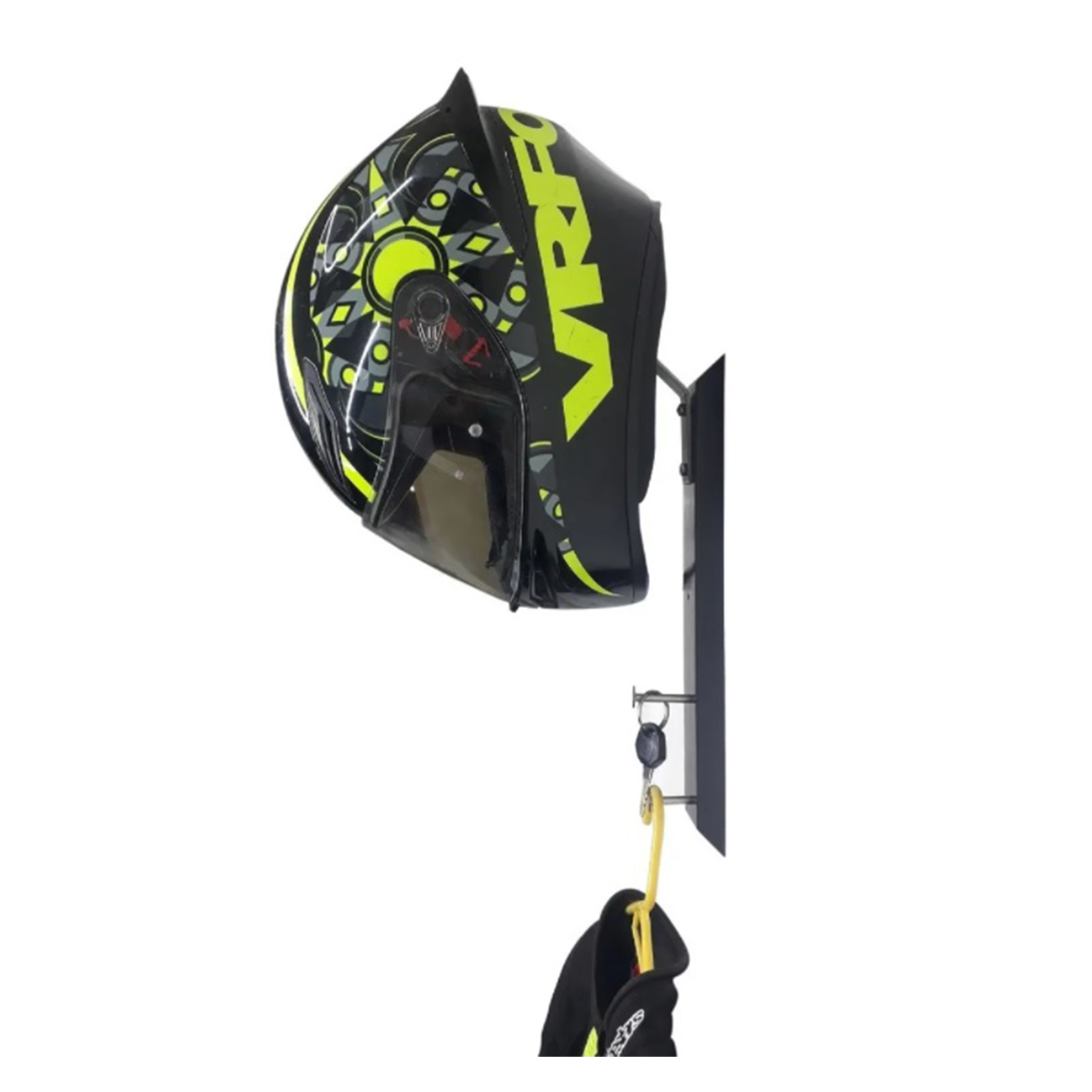 Soporte Para Casco De Moto De Pared Base Con Esponja Anti Maltrato Perchero Para Llaves Y Chamarra O Mono Cuerpo de Madera