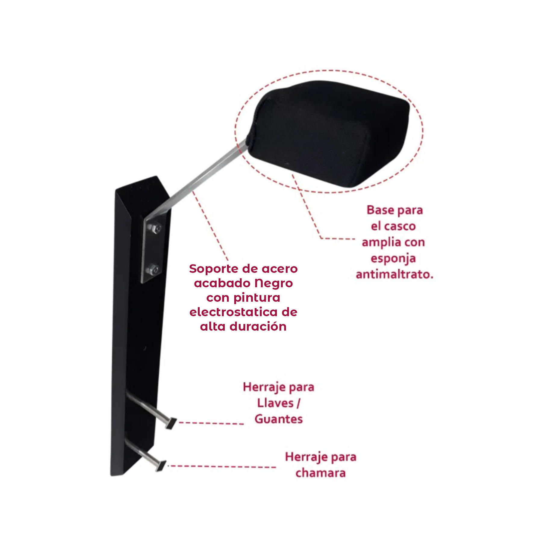 Soporte Para Casco De Moto De Pared Base Con Esponja Anti Maltrato Perchero Para Llaves Y Chamarra O Mono Cuerpo de Madera