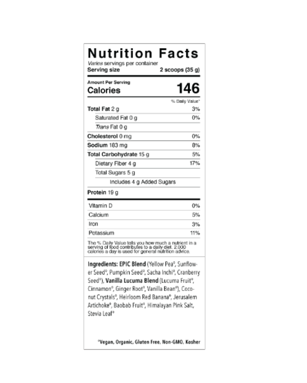 Proteína en polvo Orgánica Epic Protein sabor Vanilla Lúcuma