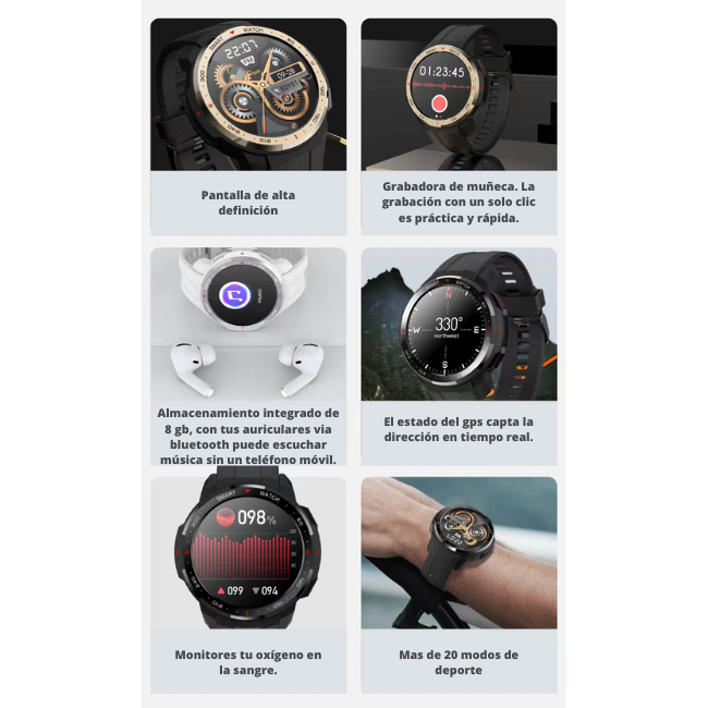 Reloj Inteligente Smartwatch MT12 con 8GB de Memoria Interna, Llamadas, Impermeable, Hombre Mujer