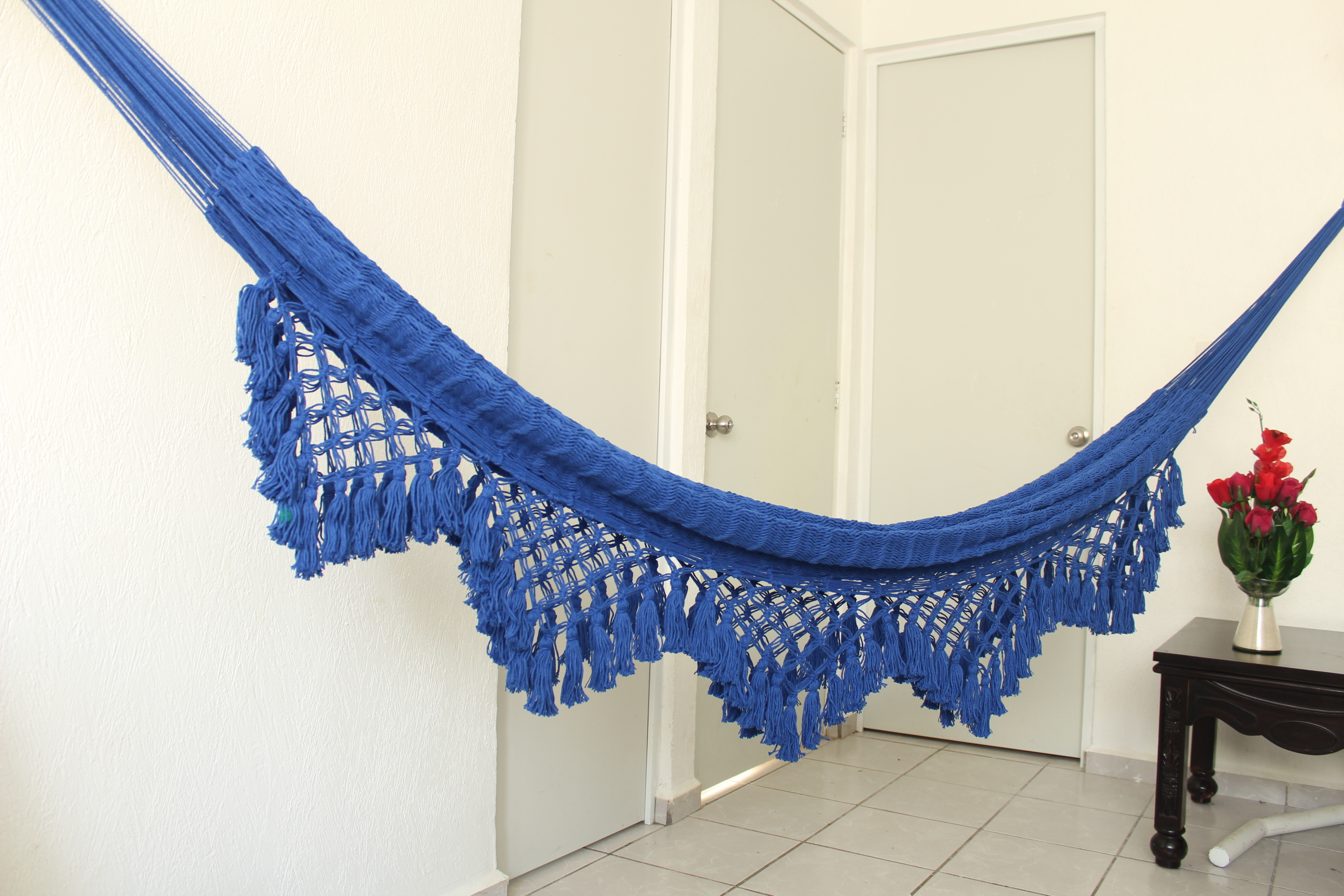 Hamaca de Algodon Modelo Uxmal Color Azul.