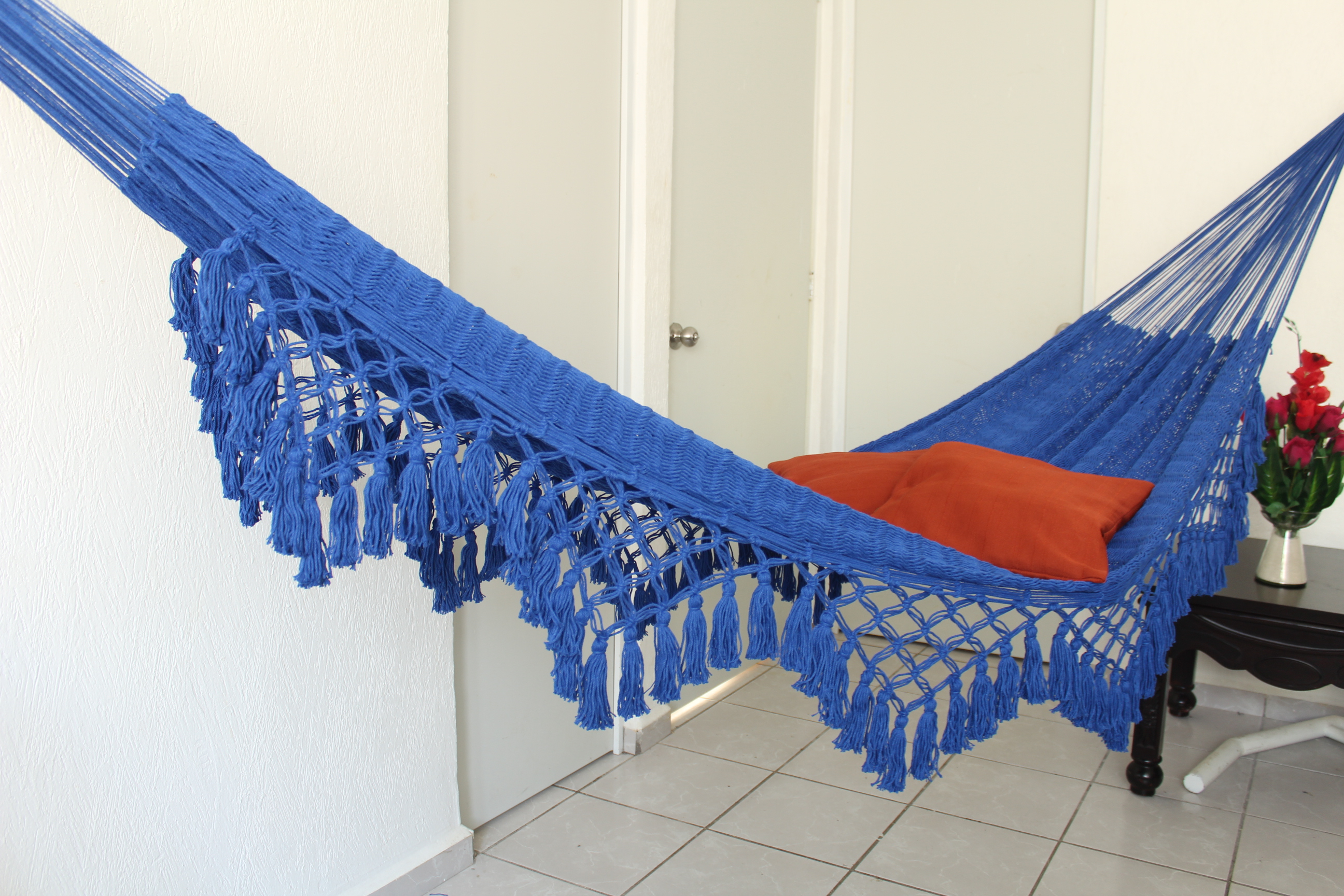 Hamaca de Algodon Modelo Uxmal Color Azul.