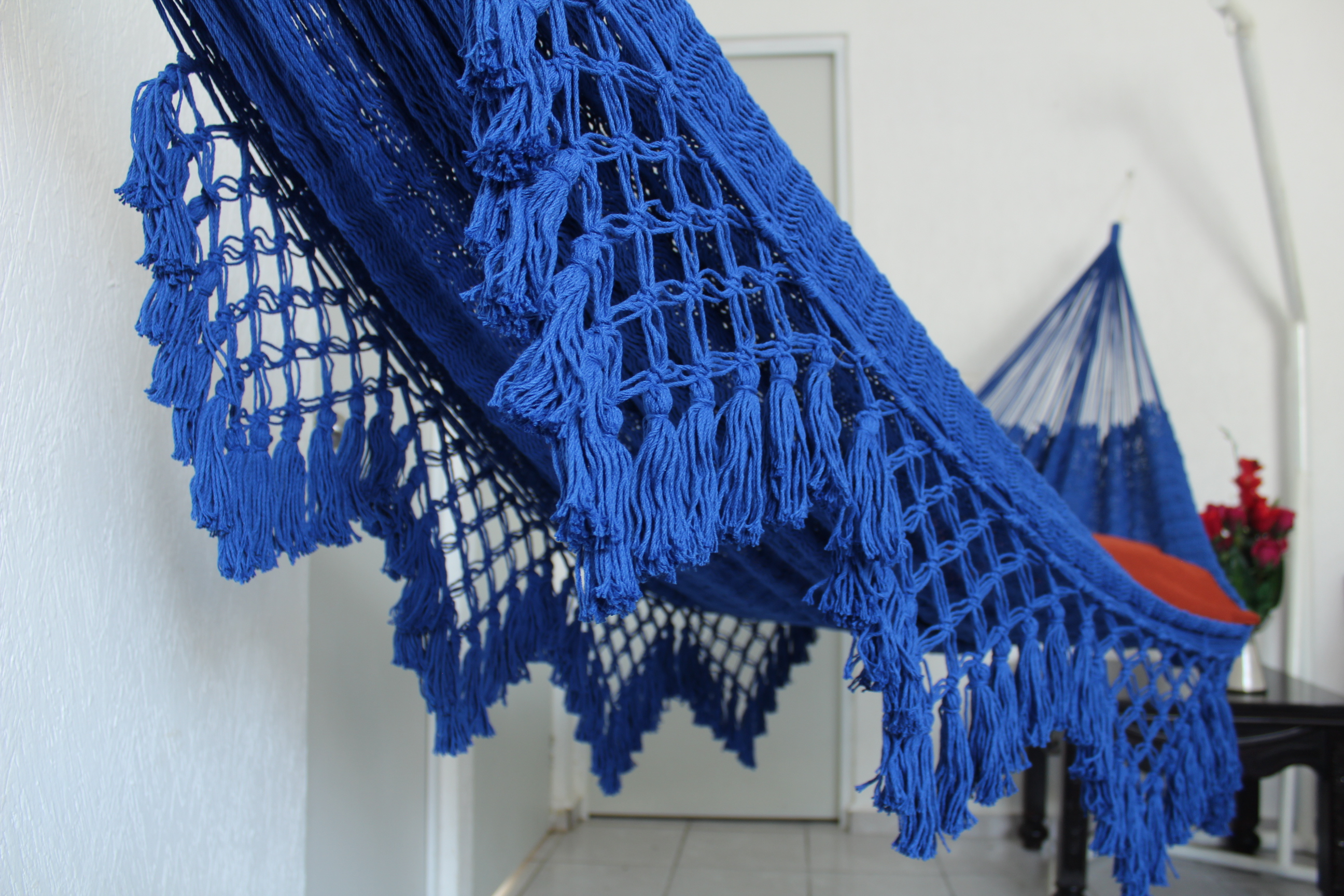 Hamaca de Algodon Modelo Uxmal Color Azul.