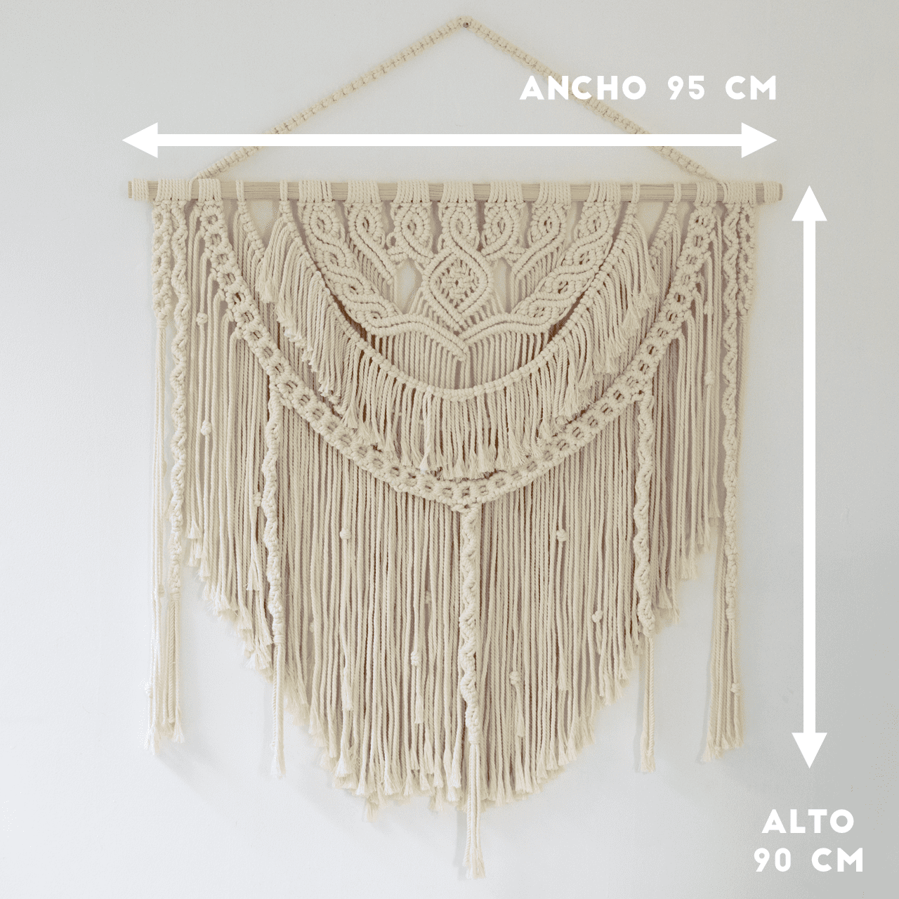 Tapiz de Macramé Grande Pindeli Poli Hecho a Mano, Modelo Abril Color Beige