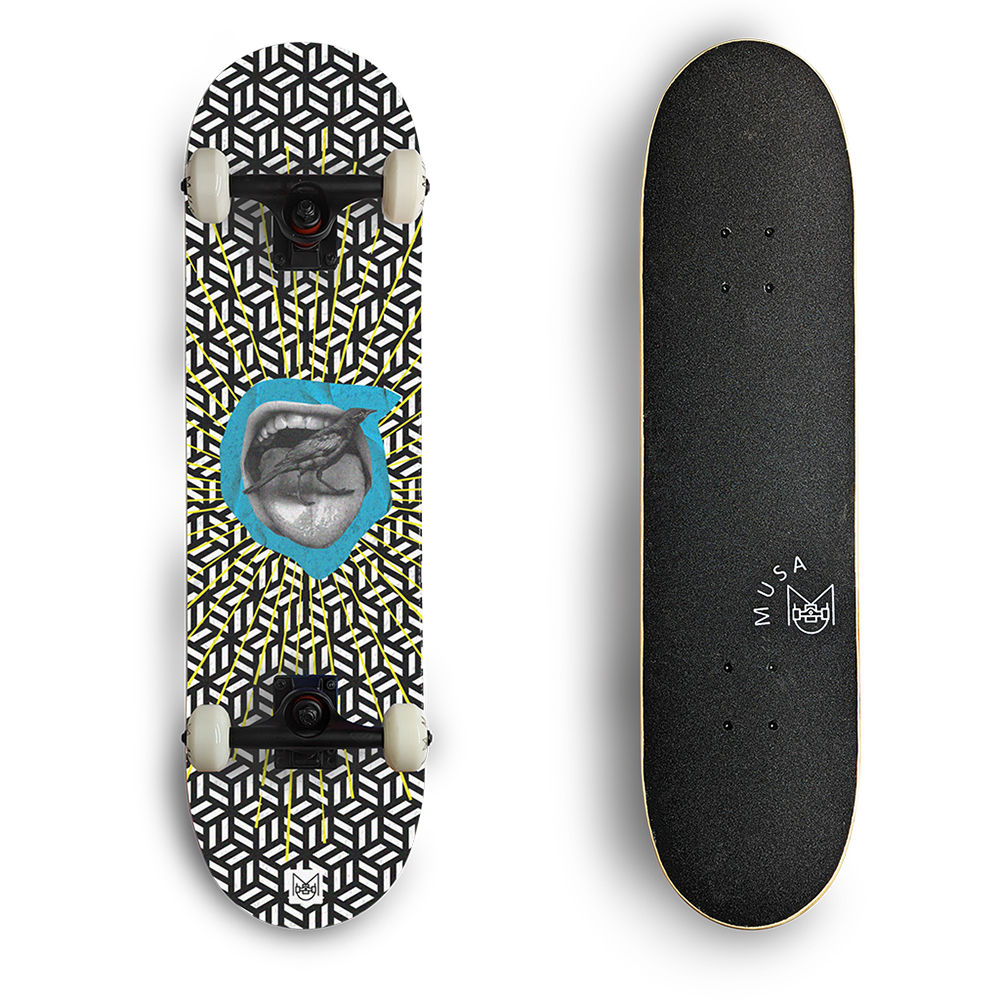 Patineta Profesional MUSA Labios Solo Pam Llantas Blancas skate