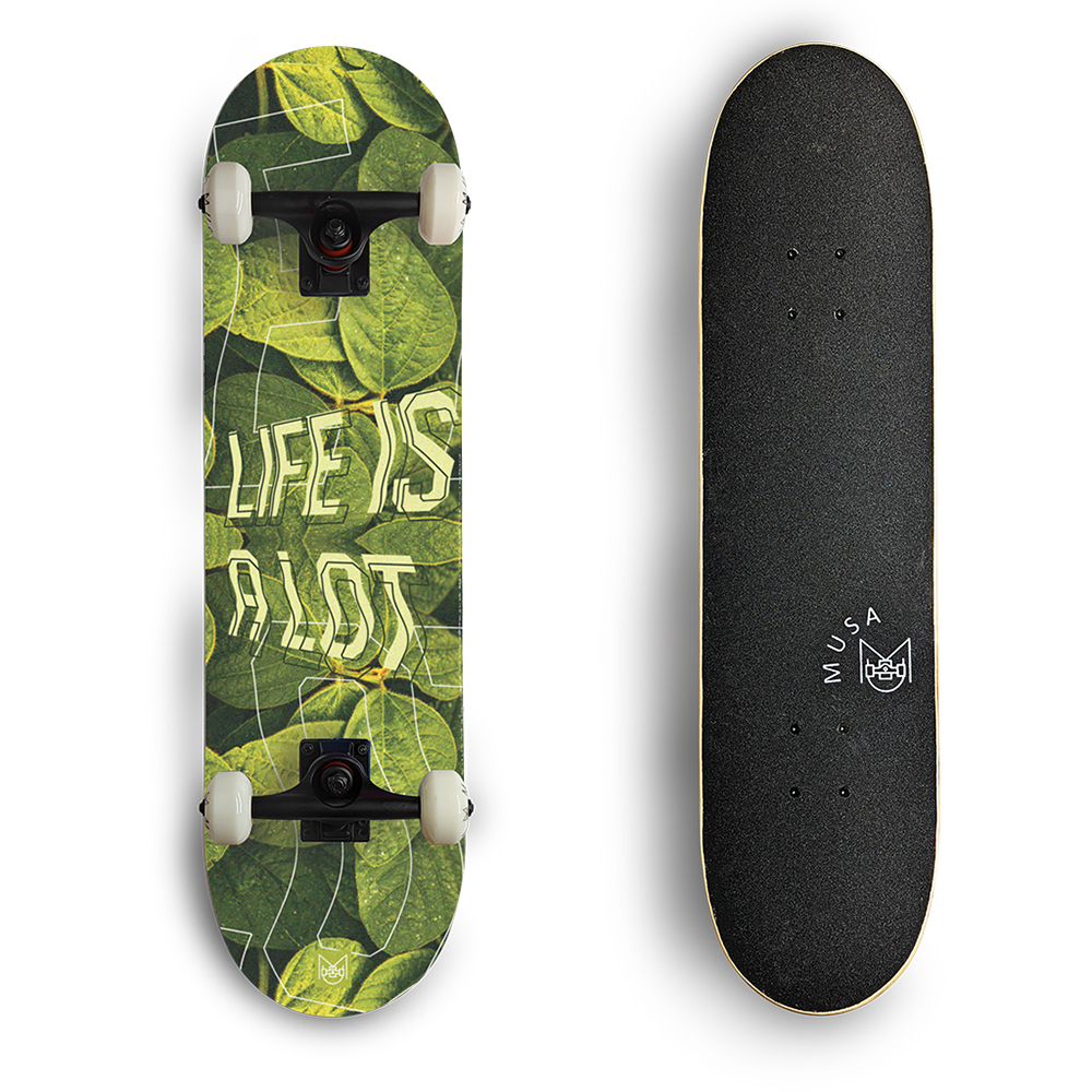 Patineta Profesional MUSA Hojas Solo Pam Llantas Blancas skate skateboard
