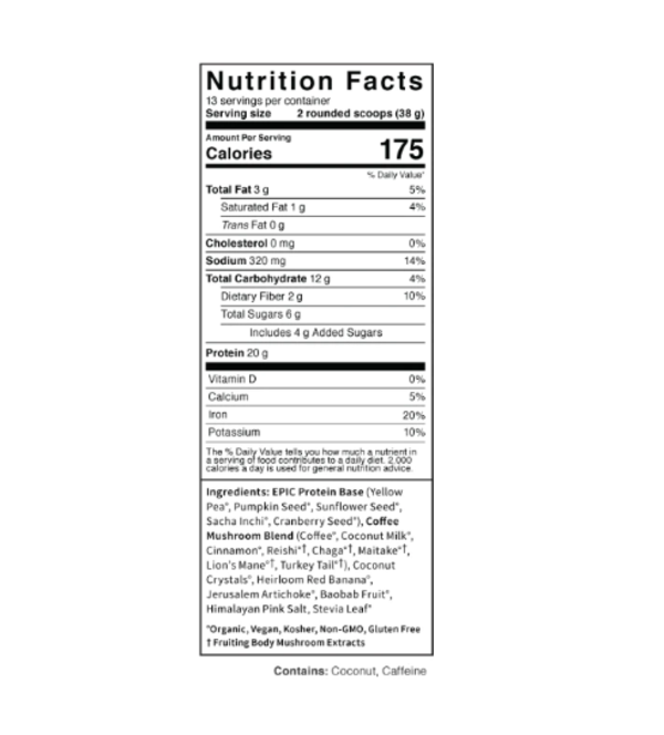 Proteína en polvo Orgánica Epic Protein sabor Coffee Mushroom