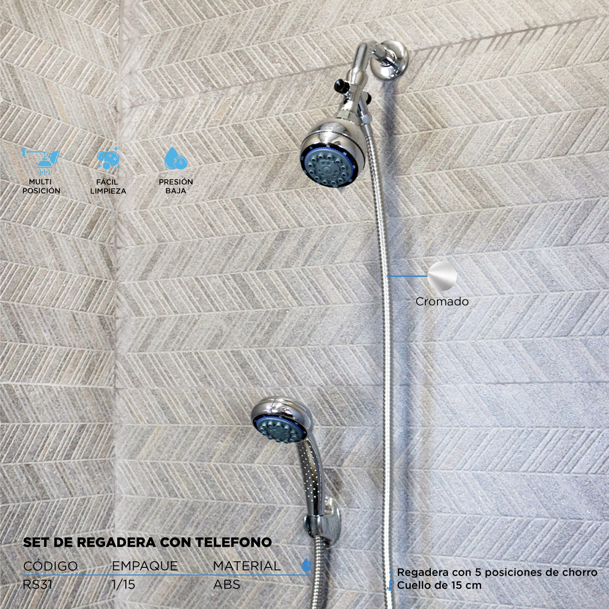  Regadera Fija con Desviador a Teléfono