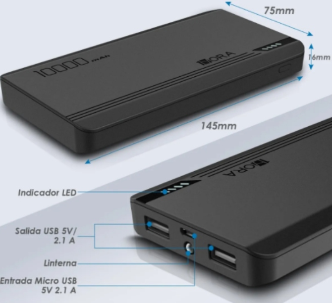 POWER BANK PILA BATERÍA PORTÁTIL 10000MAH CARGA RÁPIDA 1 HORA