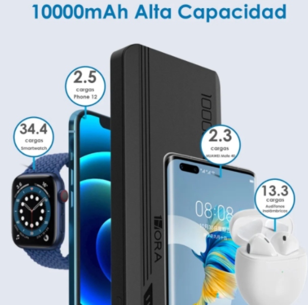 POWER BANK PILA BATERÍA PORTÁTIL 10000MAH CARGA RÁPIDA 1 HORA