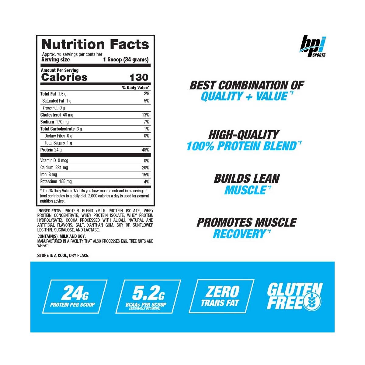 Proteina BPI Best Protein 24g 5lbs Brownie de Chocolate