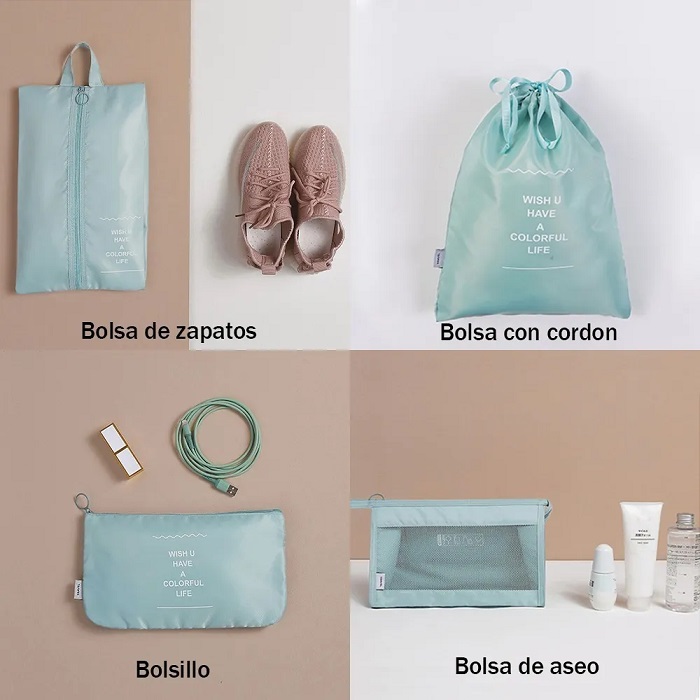 Bolsas Organizadoras De Maletas Para Viaje, Impermeable Color Celeste