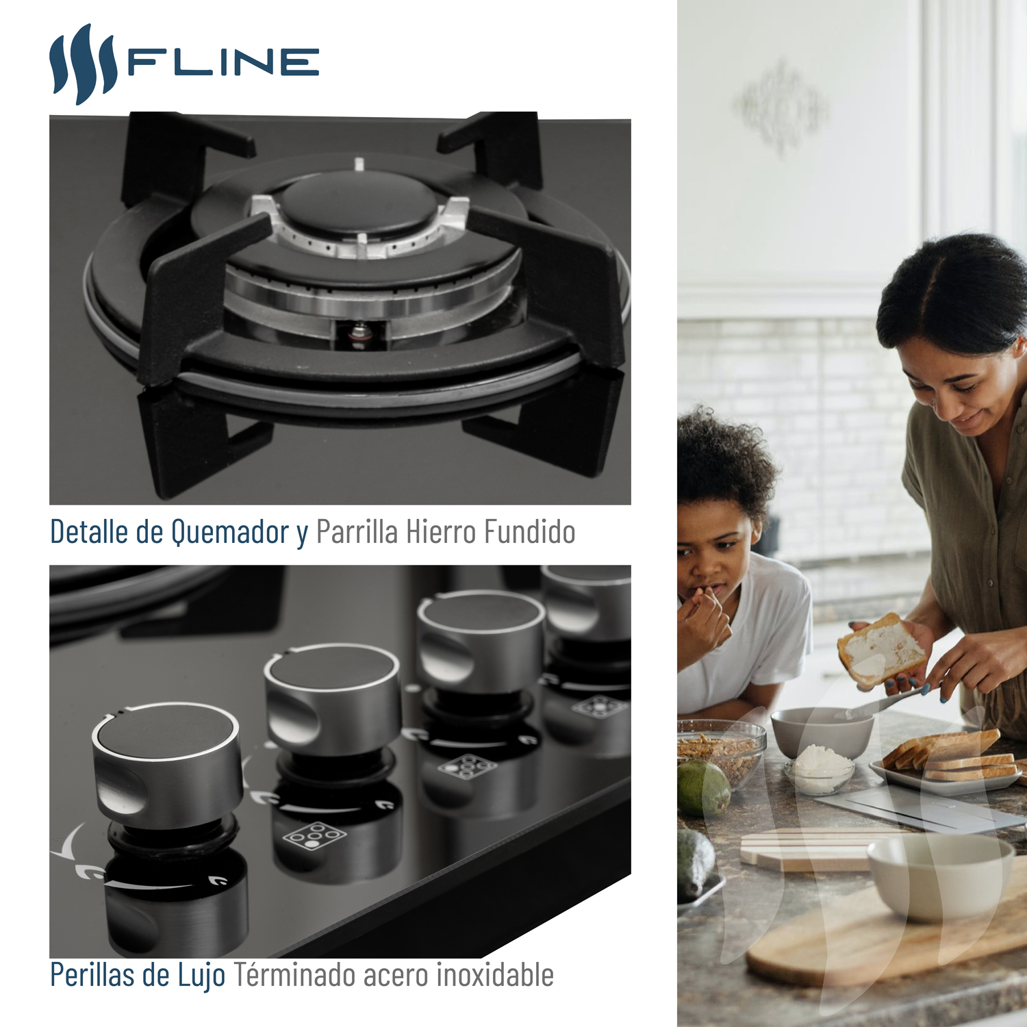 Parrilla de Gas Empotrable 5 Quemadores Vidrio templado | Oslo 5 | FLINE