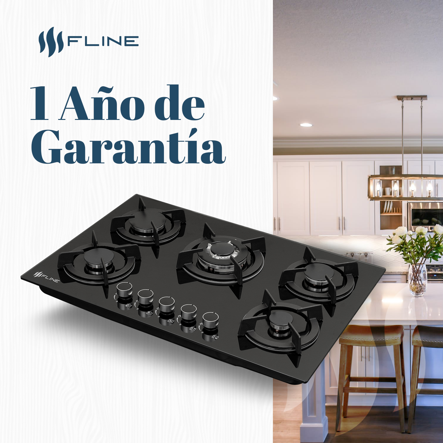 Parrilla de Gas Empotrable 5 Quemadores Vidrio templado | Oslo 5 | FLINE