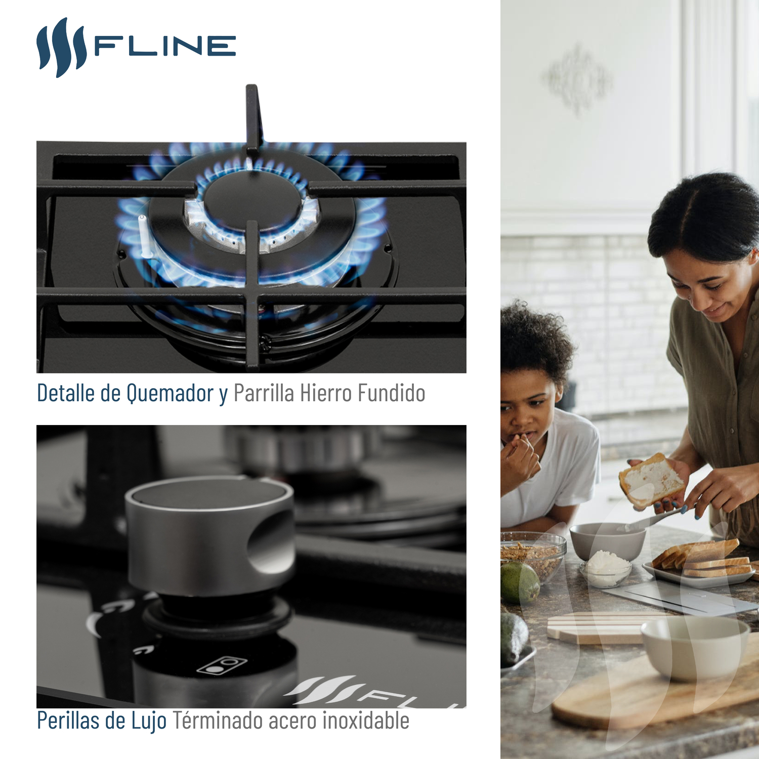 Parrilla De Gas Empotrable 2 Quemadores Vidrio templado | Oporto 2 | FLINE