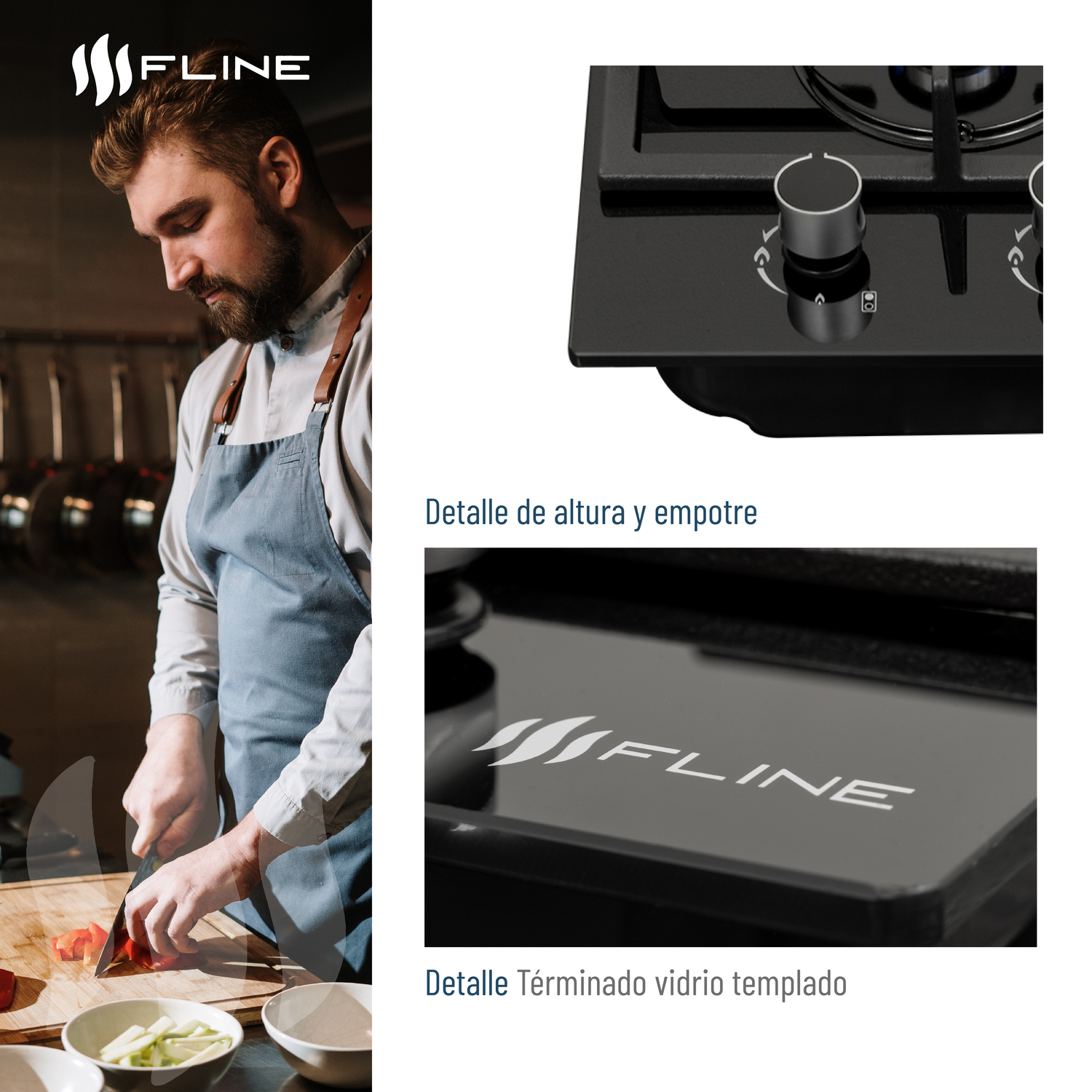 Parrilla De Gas Empotrable 2 Quemadores Vidrio templado | Oporto 2 | FLINE