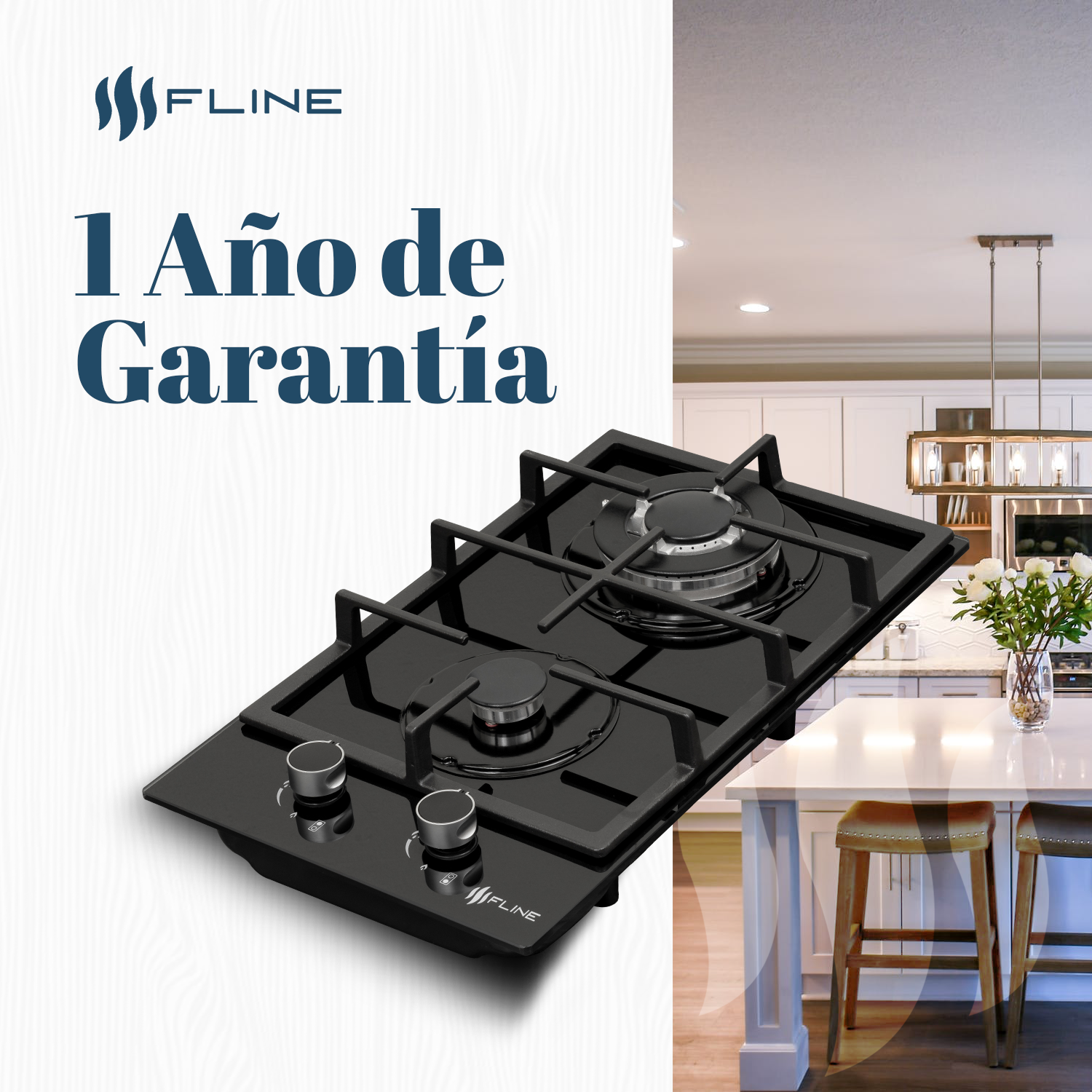 Parrilla De Gas Empotrable 2 Quemadores Vidrio templado | Oporto 2 | FLINE